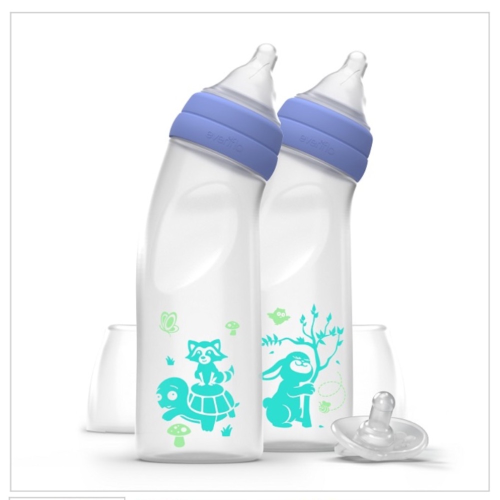 Evenflo BALANCE + ANGLED BABY BOTTLE WITH PACIFIER (9OZ, 2PK), BLUE